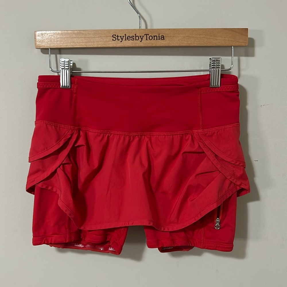Lululemon Skort Run Speed Squad Skirt Shorts Red Zipper pocket Sz 4